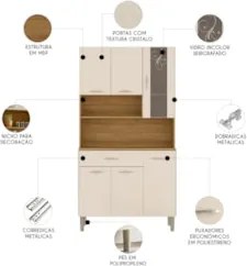 Armário de Cozinha Compacta 90cm Bruna Plus Freijó/Soft Z06 - Mpozenat