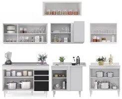 Armário de Cozinha Modulado de Canto 7 Peças CP21 com Pia Inox Branco/