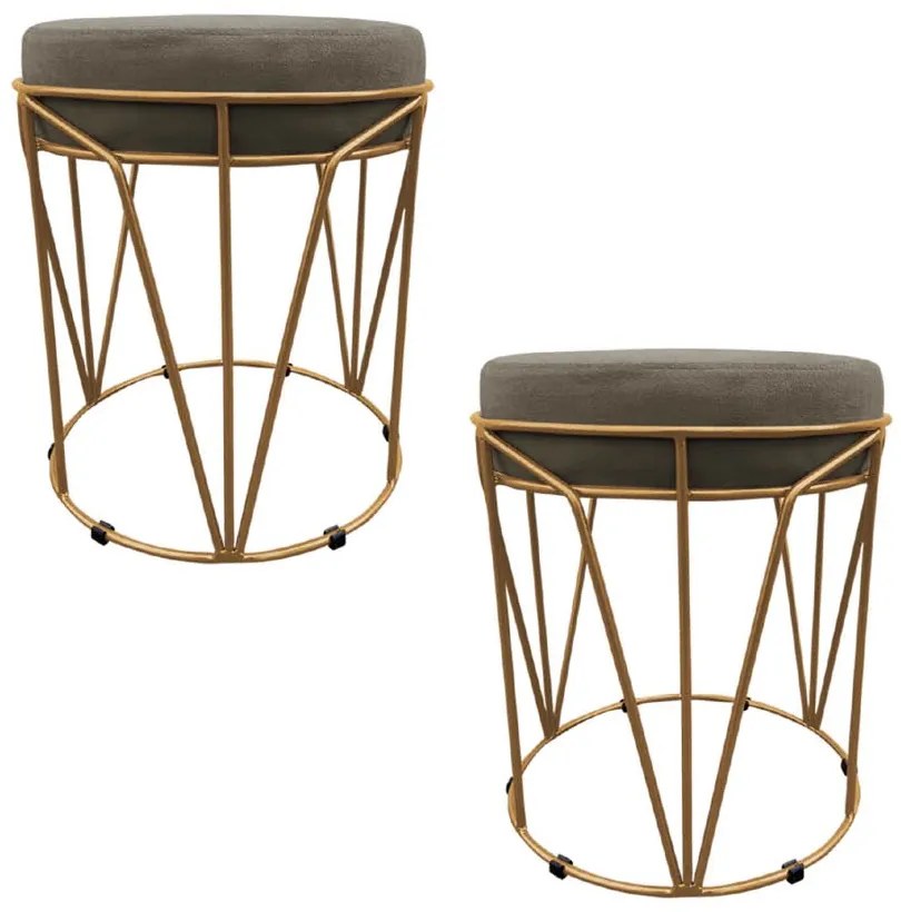 Kit 02 Puff Babu Suede Base Dourado - Marrom Rato