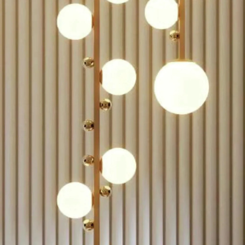 Pendente Aliança Ø20X146Cm 06Xg9 Globo 12Cm - Usina 90010/6 (PT / CB-P - Preto Texturizado / Cobre Brilho Polido, Ambar)