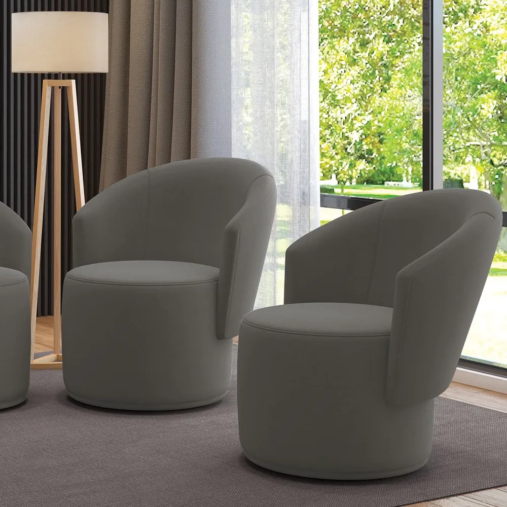 Poltrona Decorativa Orgânica Fixa para Sala Kit 2 Malu Suede M11 - D'Rossi - Grafite