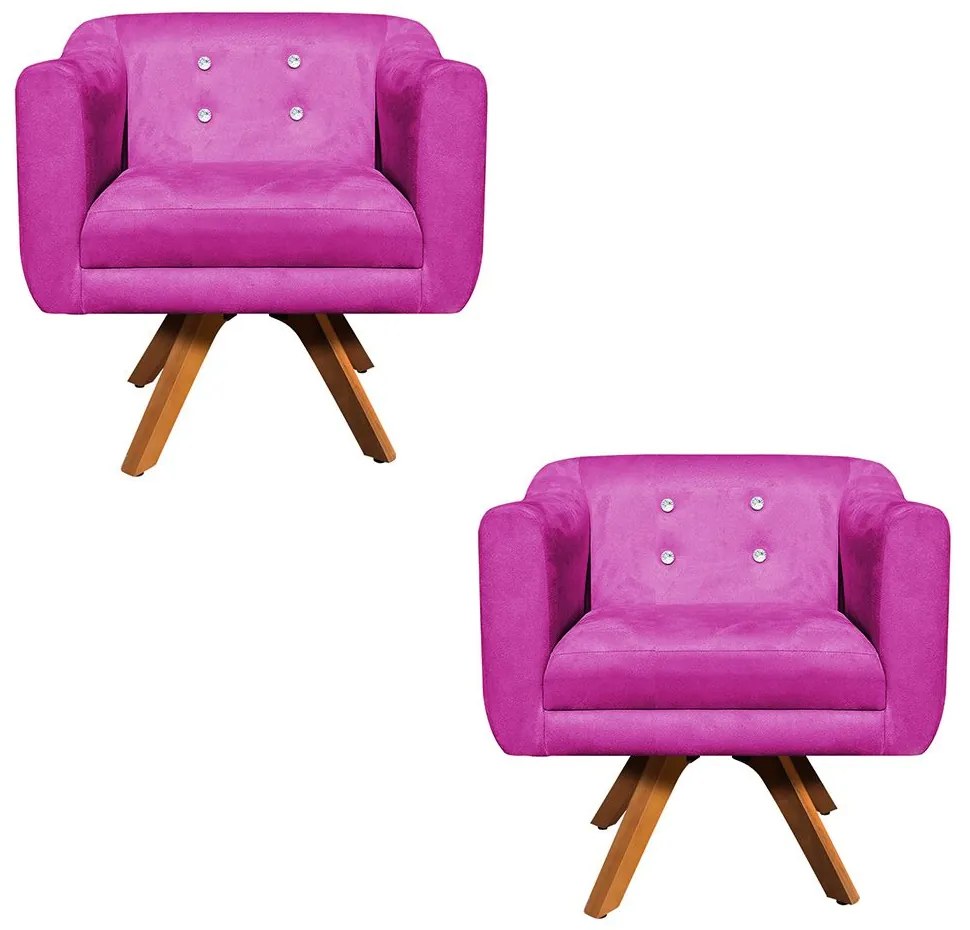 Kit 02 Poltronas Giratória Julia Suede com Strass Base Madeira MM30 D01 - D'Rossi  - Pink