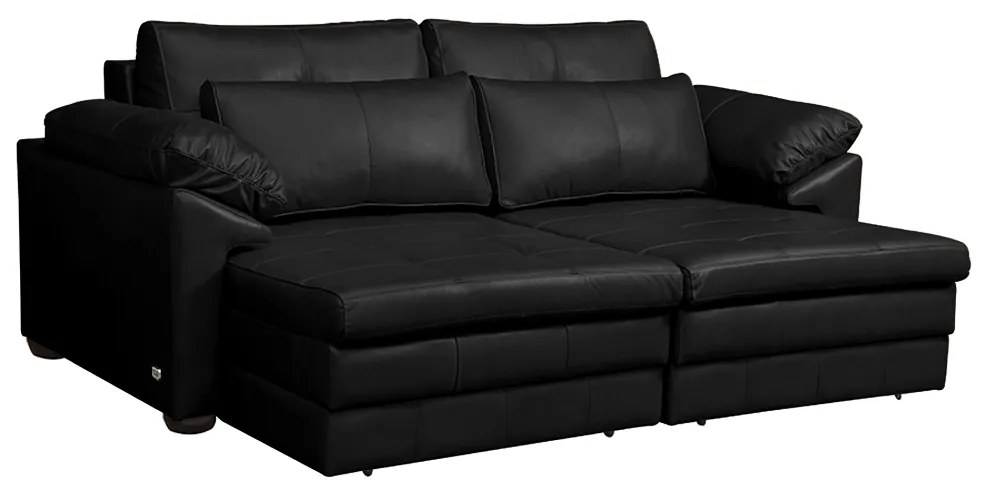Sofá Decorativo Piece Bipartido Retrátil Sala de Estar 215cm Couro Preto G58 - Gran Belo