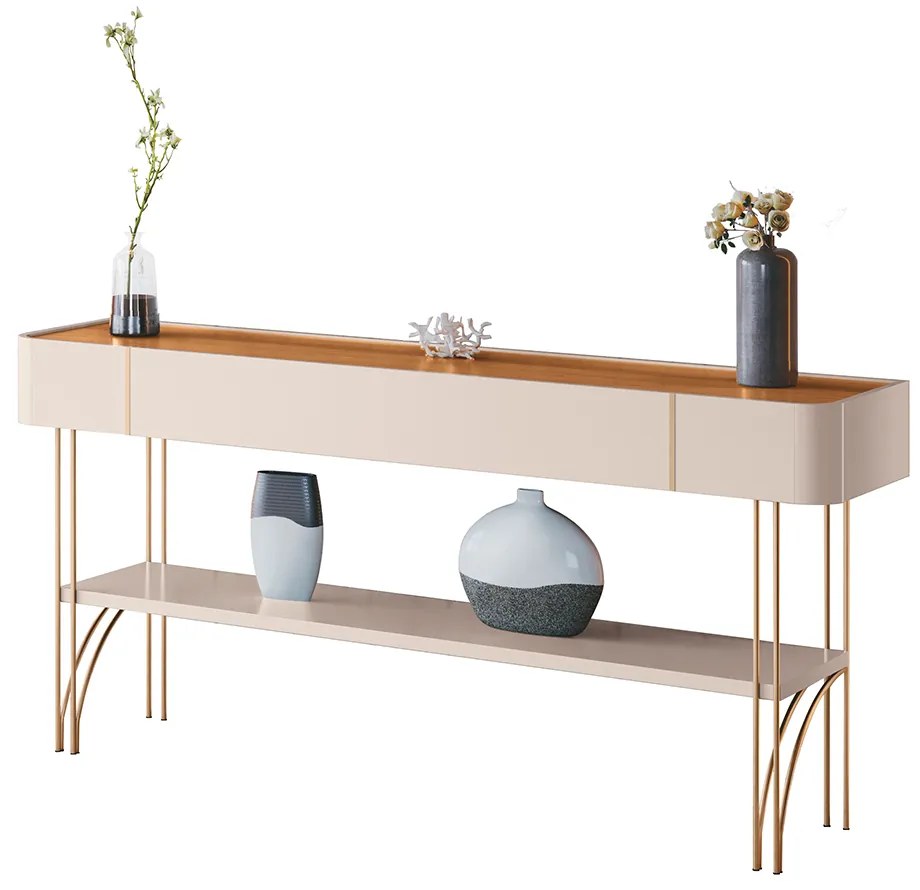 Aparador Decorativo Rennes MDP/MDF Pés de Aço Off White/Cinamomo G26 - Gran Belo