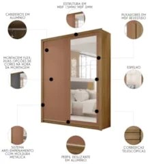 Guarda Roupa Solteiro Flex Com Espelho Dubai Nature/Camarim - Vila Ric