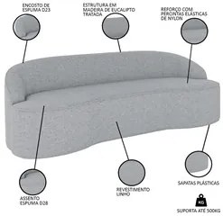 Sofá 5 Lugares para Sala de Estar Living 280cm Theo D06 Linho Cinza Cl