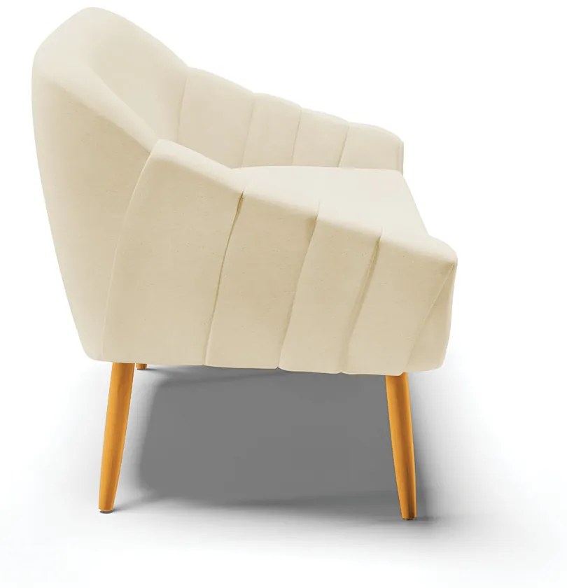 Namoradeira 02 Lugares Giovana Linho Pés Palito Castanho - Indo Decorar - A19 Bege