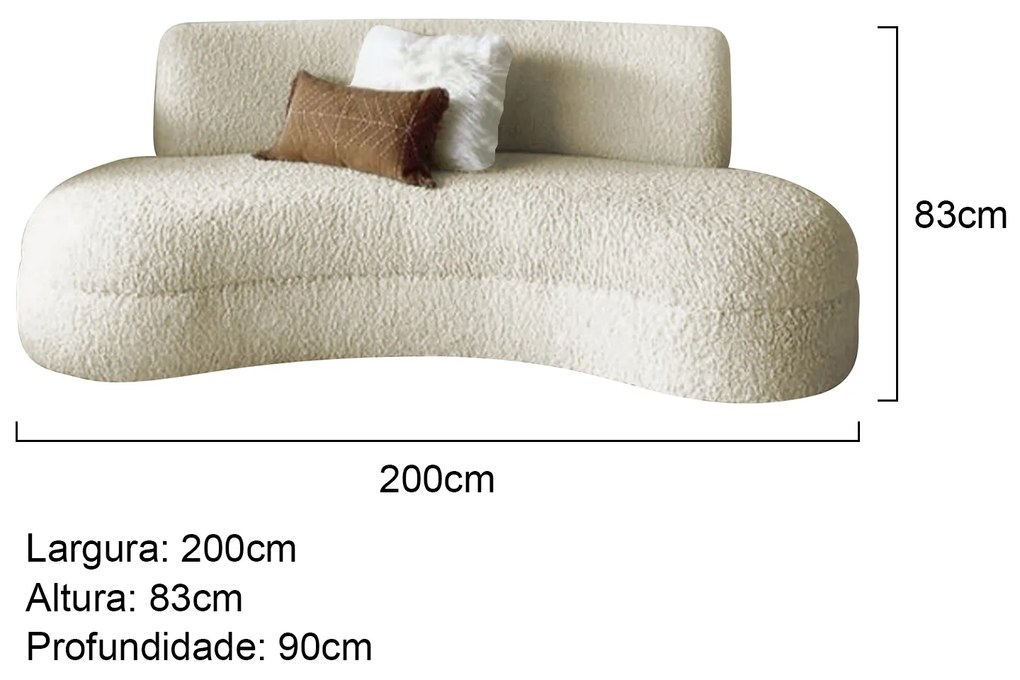 Sofá Divã Curvo Sala de Estar Maria 200 cm Bouclé - ADJ Decor
