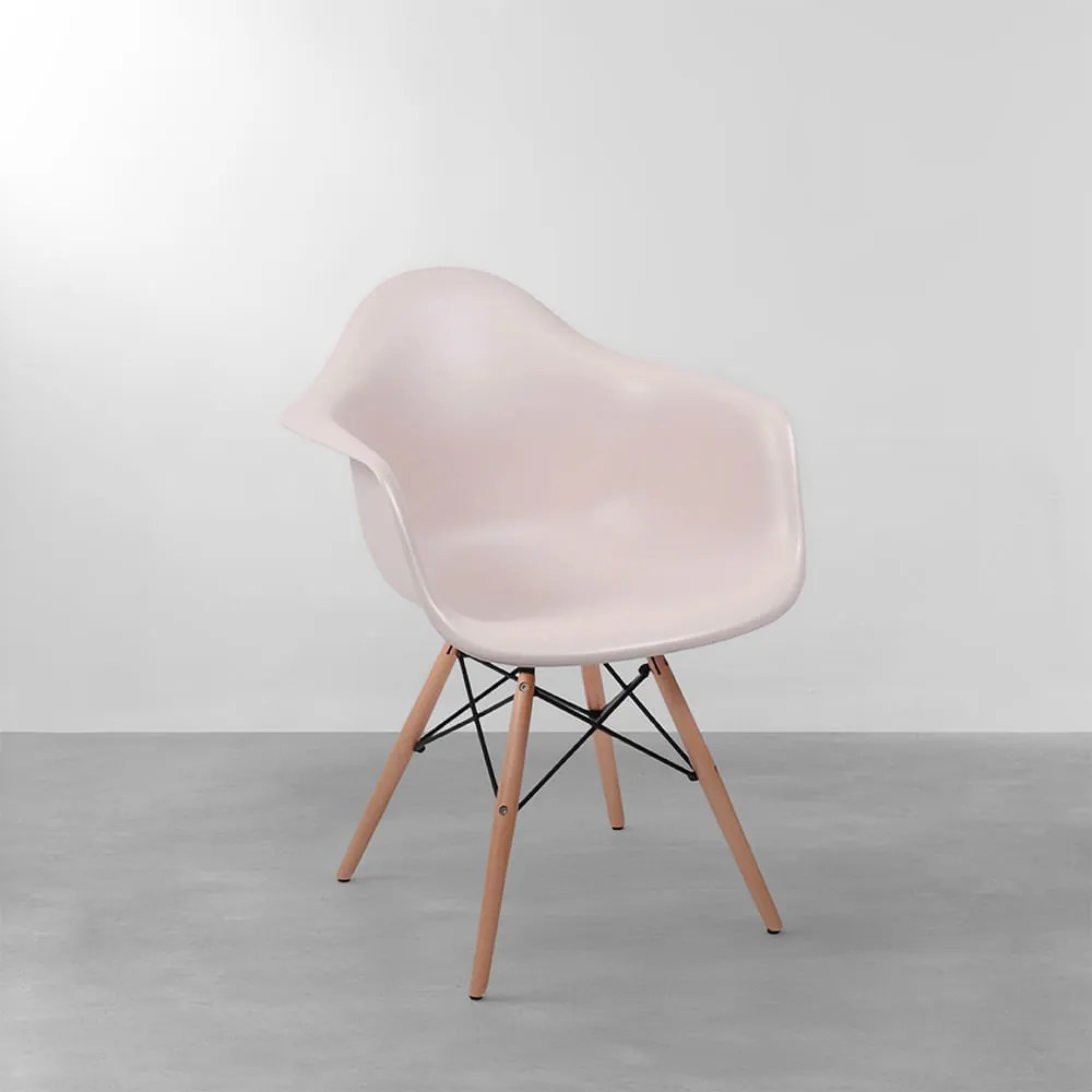 Cadeira Eiffel com Braço Base Madeira - Bege Acinzentado