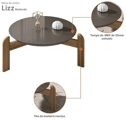 Mesa De Centro Lizz Cinza Perola/Cedro - Casa D Móveis