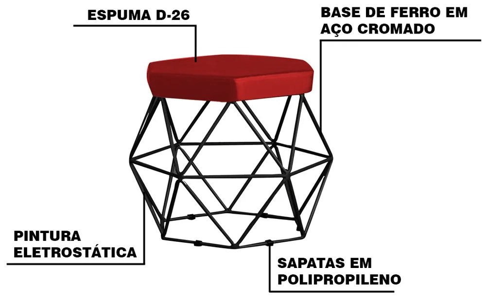 Kit 2 Puff Decorativo Base Preta Elsa Veludo Vermelho G41 - Gran Belo