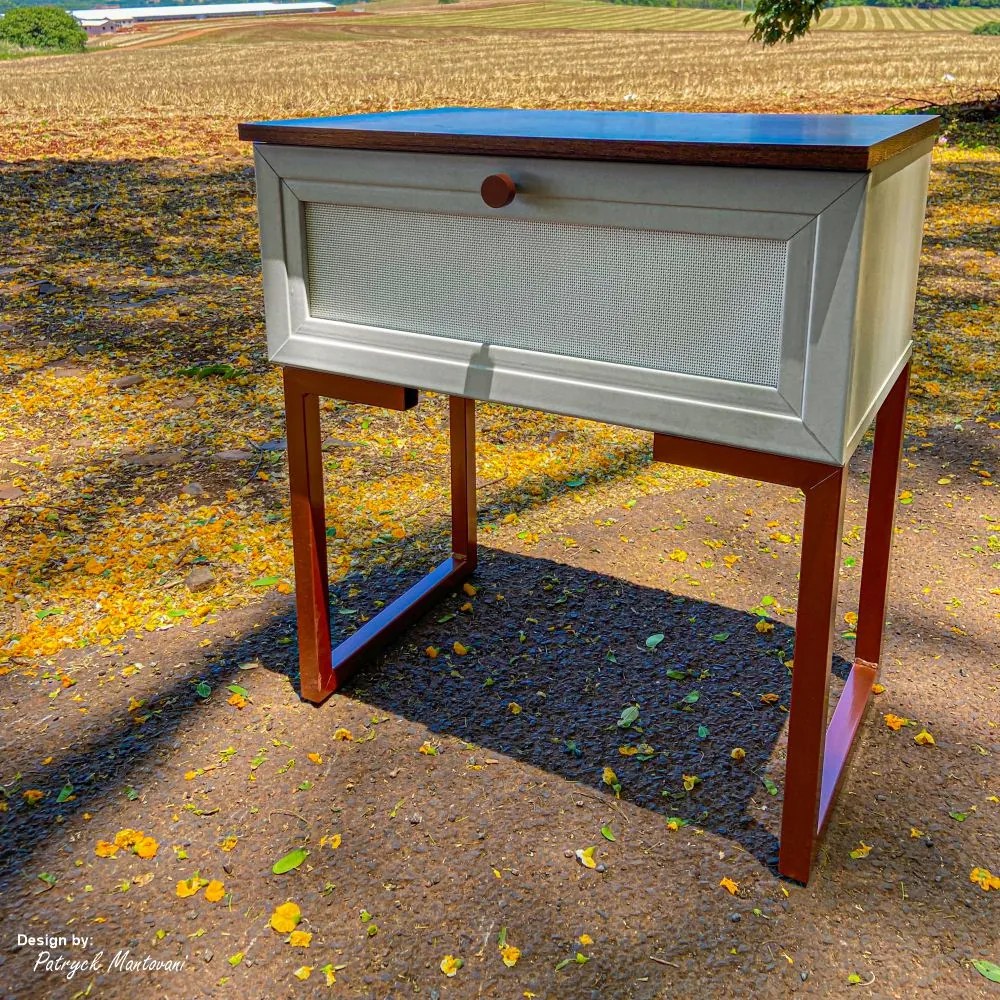 Mesa de Cabeceira Iron 1 Gaveta Imbuia/Bege/Cobre - Vizzato - Bege