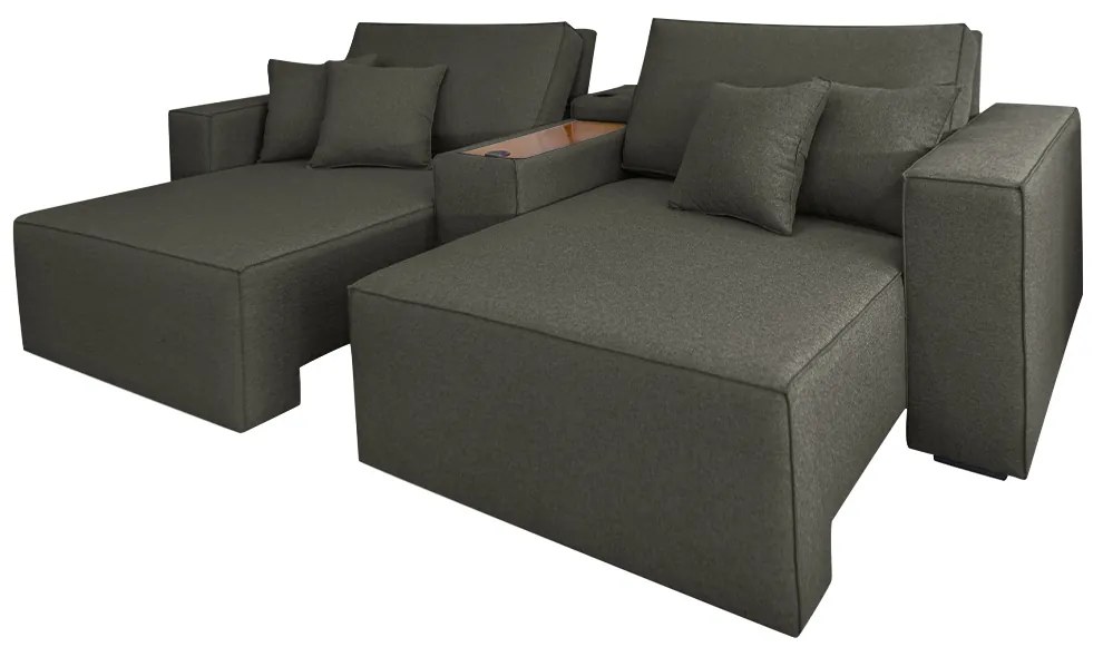 Sofá Decorativo Automatizado Shogun 252cm Reclinável 6 Posições Retrátil c/Console Central Entrada USB Bluetooth Linho Grafite G33 - Gran Belo