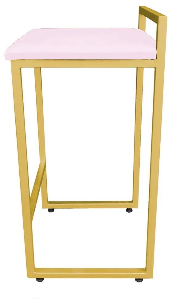 Conjunto 02 Banqueta Alta Industrial Pietra Suede Rosa Bebê Base Dourado D'Rossi