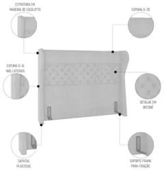 Cabeceira Cama Box Casal King 195cm Trinidad Z37 Boucle Branco - Mpoze