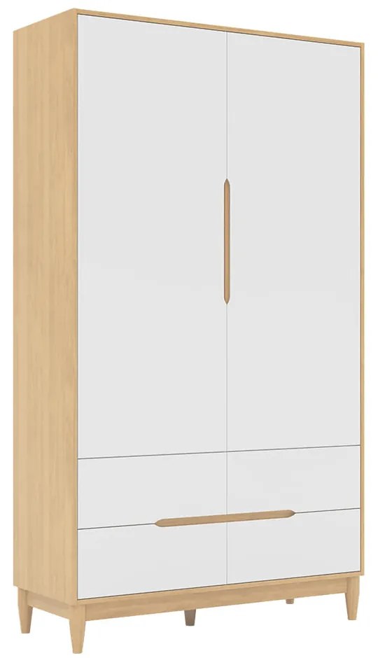 Guarda-Roupa Tomi 2 Portas e 4 Gavetas - Carvalho Malva com Branco