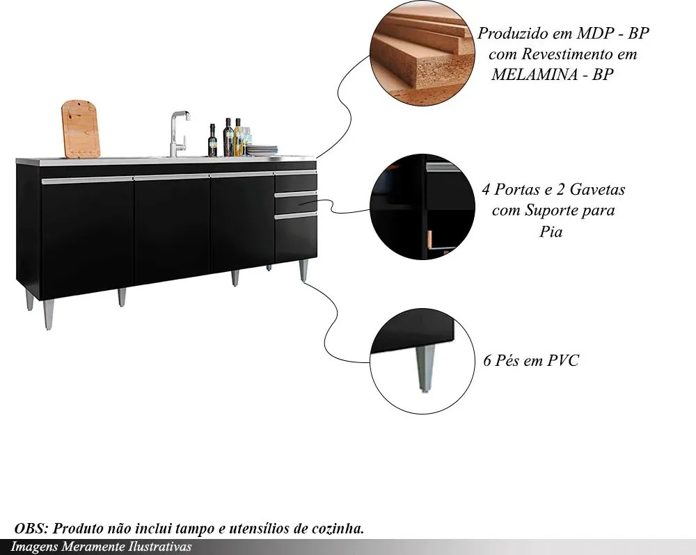 Balcão de Cozinha para Pia Apex MDP/BP Preto G96 - Gran Belo