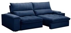 Sofá Retrátil 3 Lugares com Porta Copo 250cm Andes F05 Veludo Azul - M