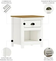 Mesa de Cabeceira Para Quarto 1 Gaveta Lázio Branco/Freijó F07 - Mpoze