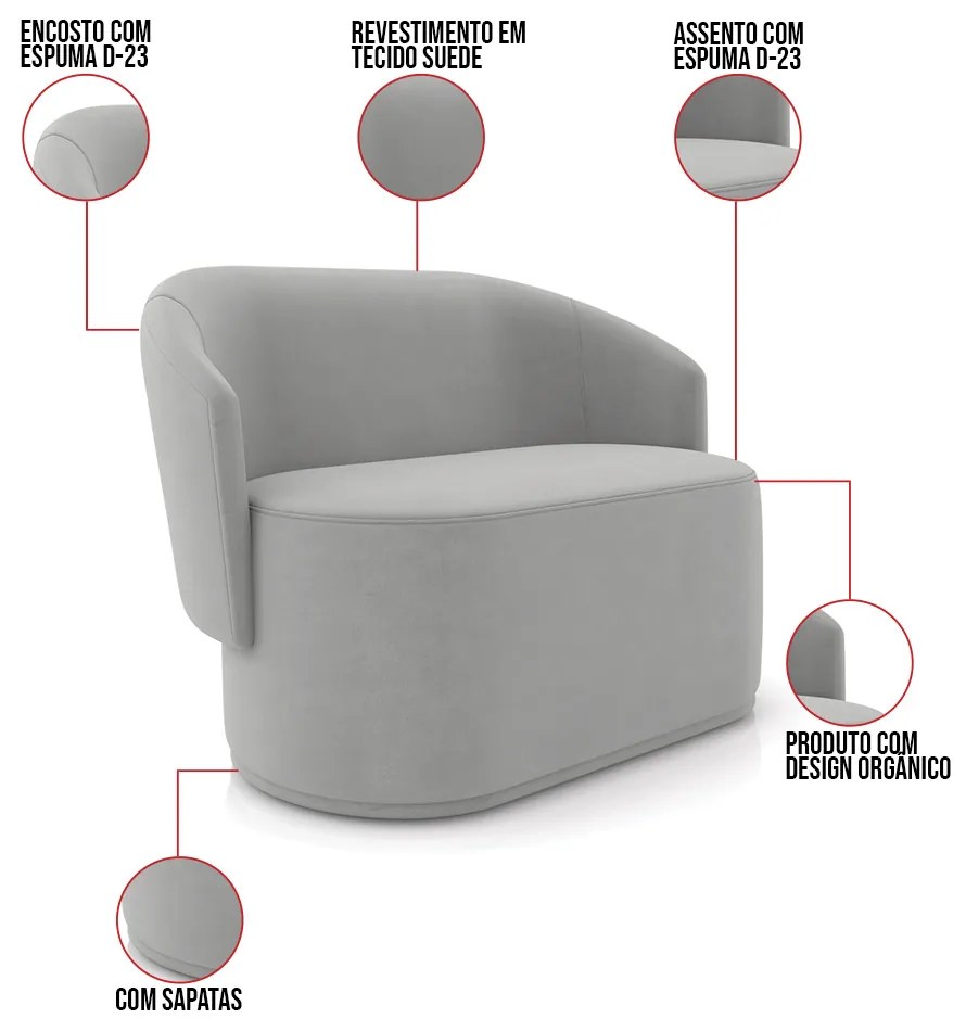 Sofá 2 Lugares Namoradeira Orgânica para Sala Malu Suede M11 - D'Rossi - Cinza