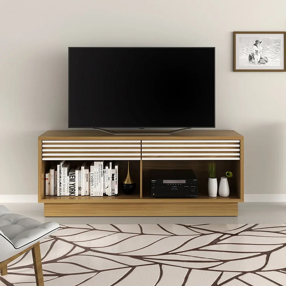 Rack Bancada para TV até 42 Sala de Estar RA2003 Natural/Off White G69 - Gran Belo