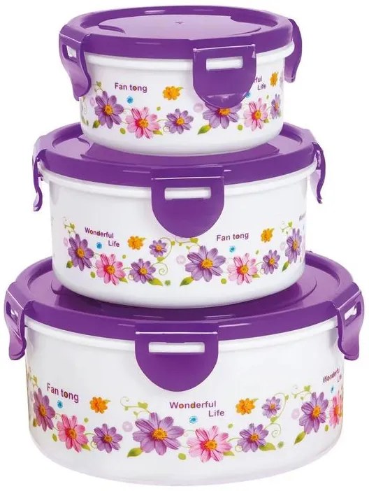 Kit Potes Redondos Floral 3 Peças