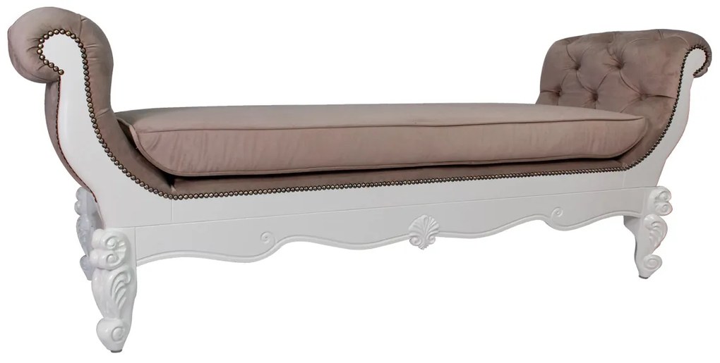 Recamier Préciosité c/ Capitonê e Tachas - Branco - Tecido Veludo Savana Provençal Kleiner