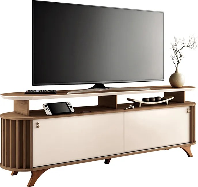 Bancada Decorativa Kirby 1.8 TV até 70 Pol. Ripada Castanho/Off White G26 - Gran belo