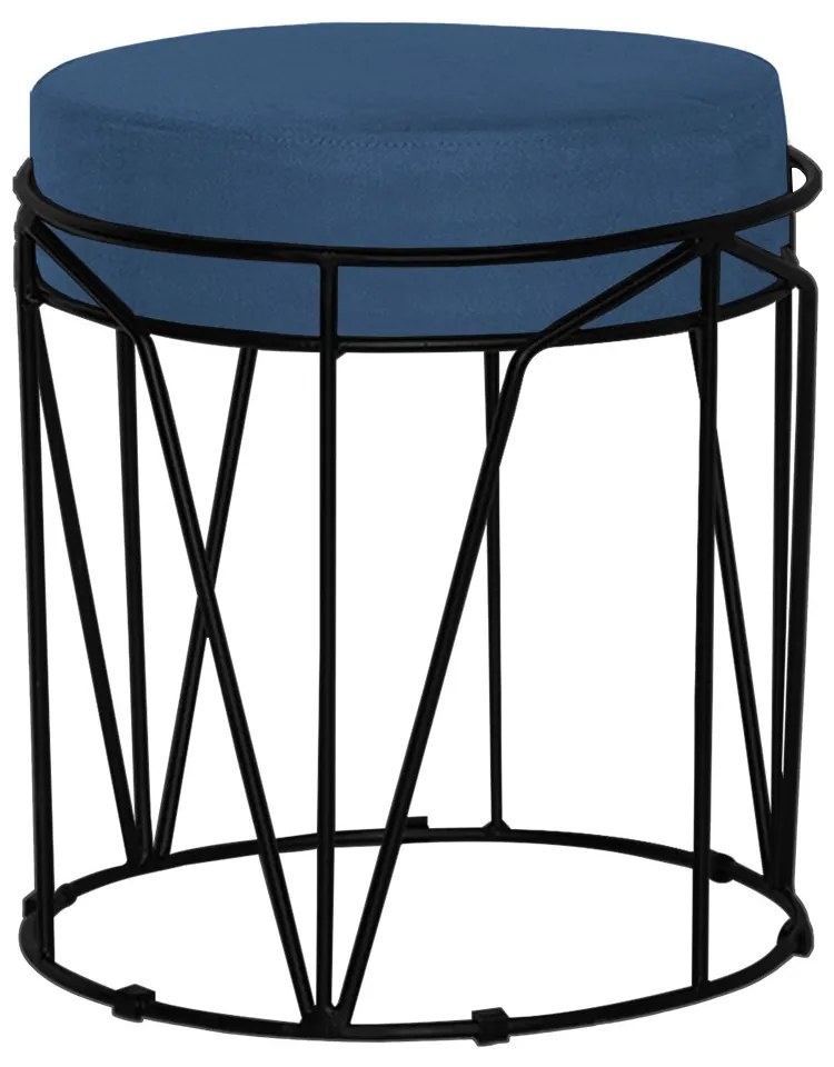 Puff Decorativo Sala de Estar Base Preto Chloe Suede Azul Marinho G41 - Gran Belo