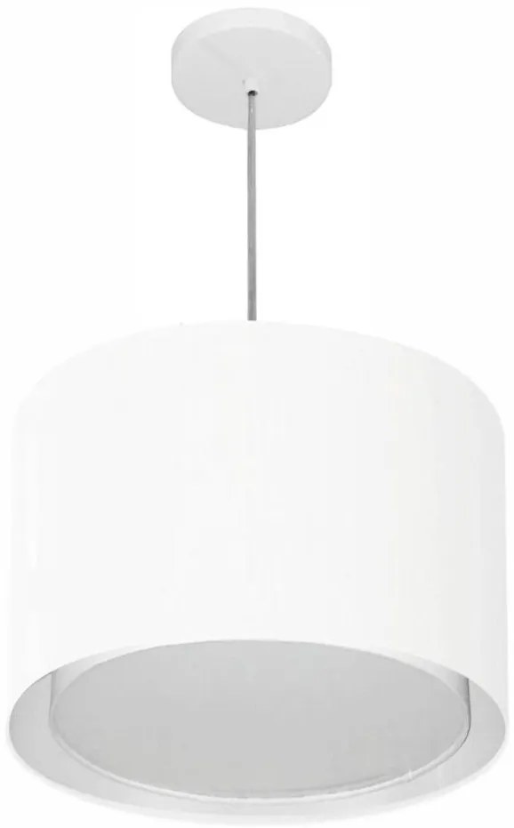 Lustre Pendente Cilíndrico Duplo Md-4292 Cúpula em Tecido 40x30cm Branco - Bivolt