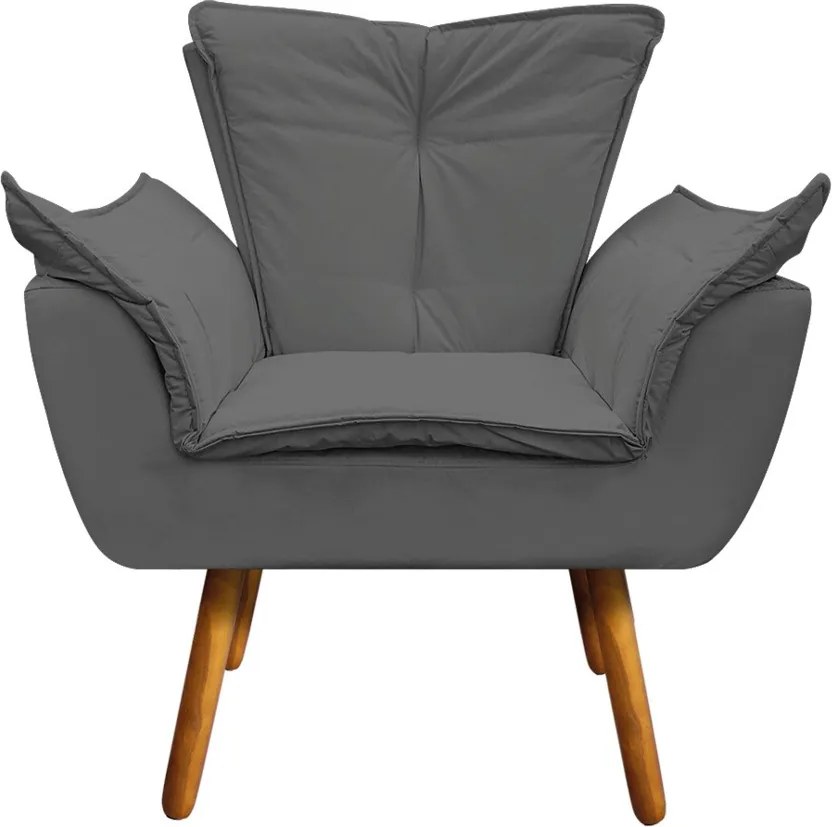 02 Poltronas e 02 Puffs Pé Palito de Madeira Opala Corino D03 - D'Rossi - Grafite