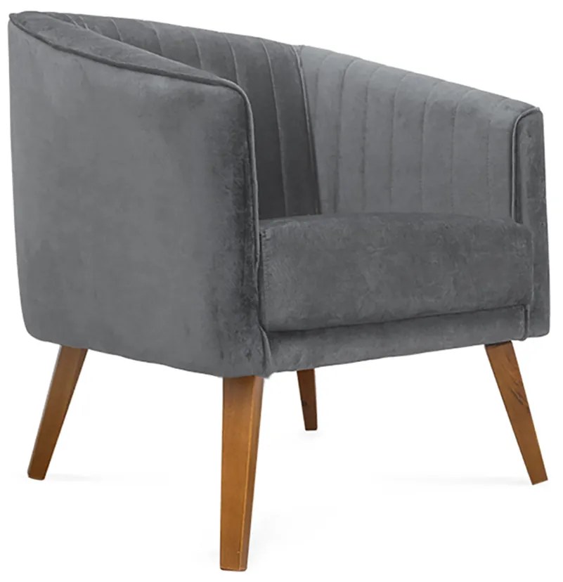 Poltrona Decorativa Dalia Pés de Madeira Suede Cinza - Sheep Estofados - Cinza