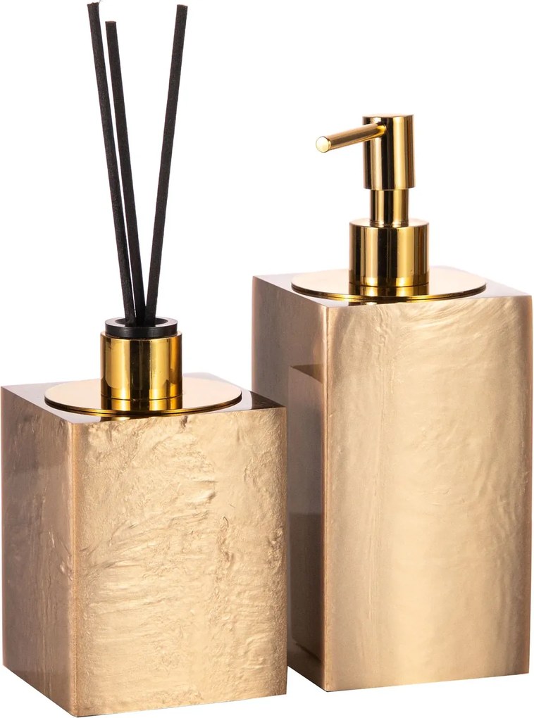 Conjunto Banheiro Duo Quadrado Resina - Champagne - Gold Champagne - Gold