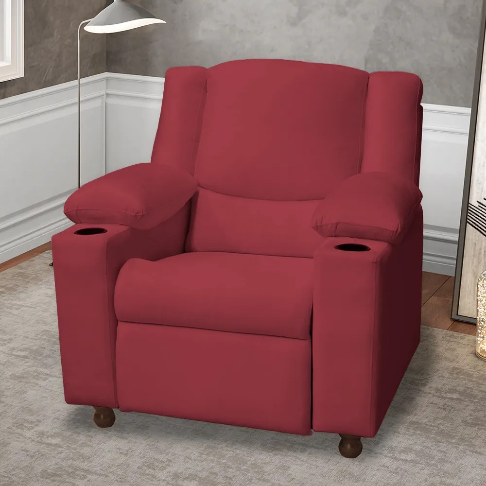 Poltrona Papai Manchester Reclinável Veludo Vermelho