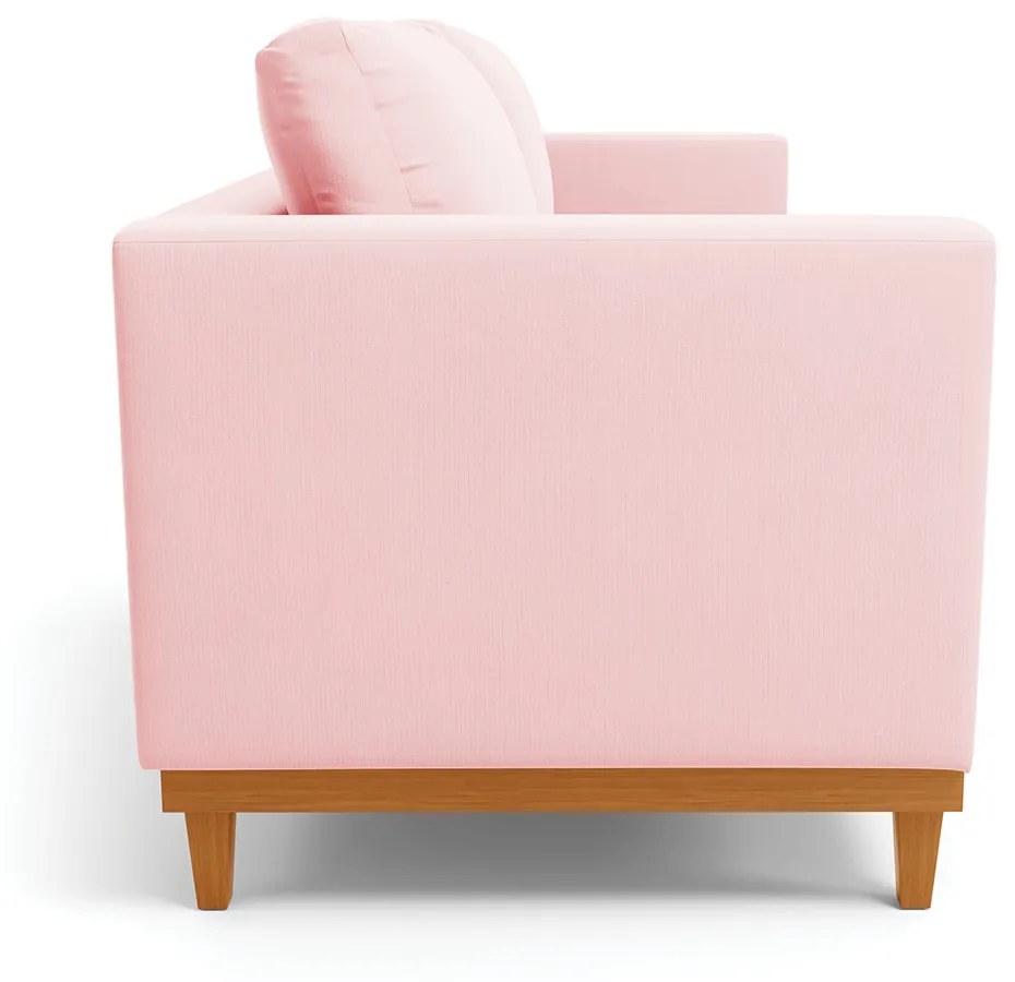 Sofá 03 Lugares Juliette Suede Base Madeira Castanho - D'Rossi - Rosa Bebê