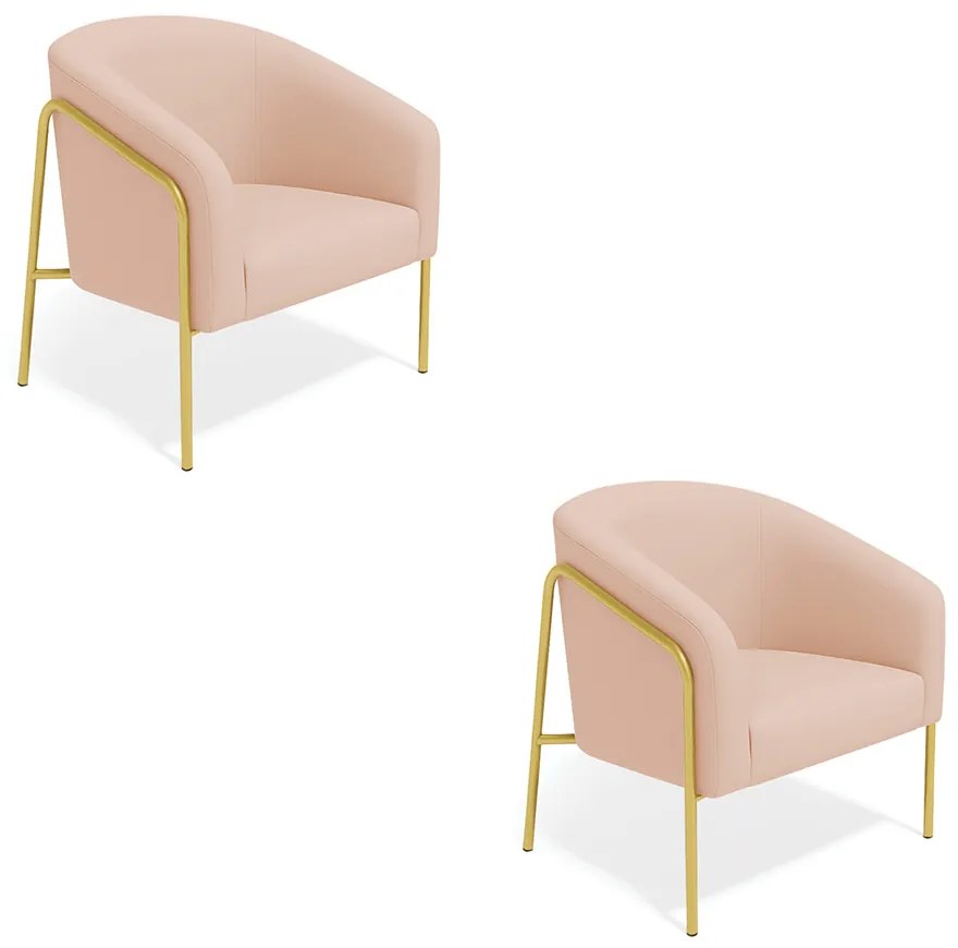 Poltrona Sala Industrial Alta Dourado Kit 2 Stella Veludo D03 - D'Rossi - Rose