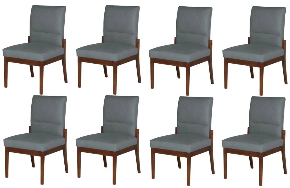Conjunto 8 Cadeiras De Jantar Aurora Base Madeira Maciça Estofada Suede Cinza