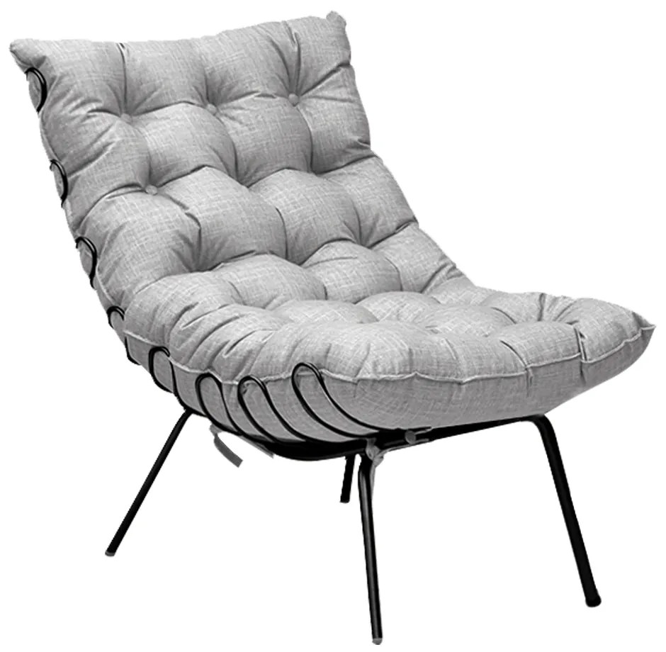 Poltrona Decorativa Sala de Estar Abel Base de Ferro Preto Linho Cinza G41 - Gran Belo