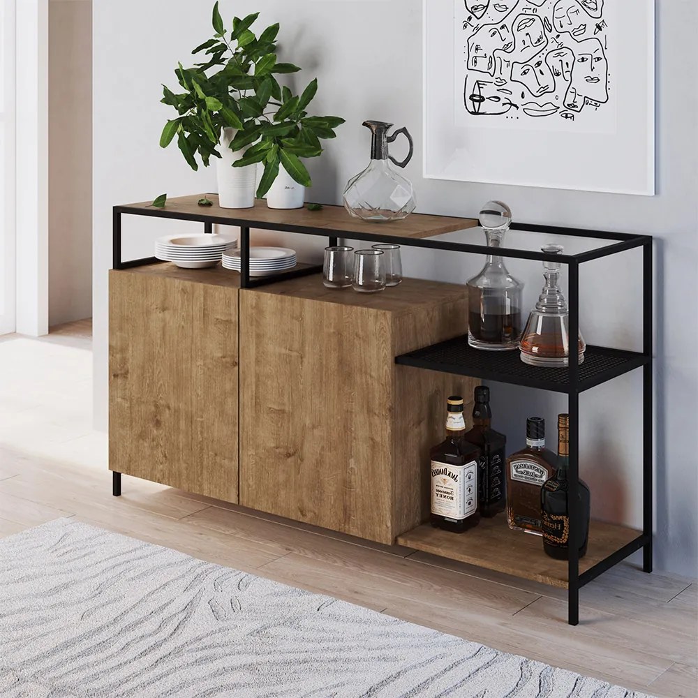 Buffet Bar Dinâmico New Vermont e Preto 135 cm - D'Rossi