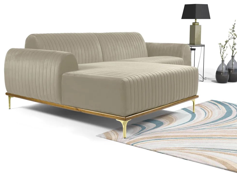 Sofá 3 Lugares Lisboa D07 com Chaise Esquerda 230cm Veludo Creme - D'Rossi