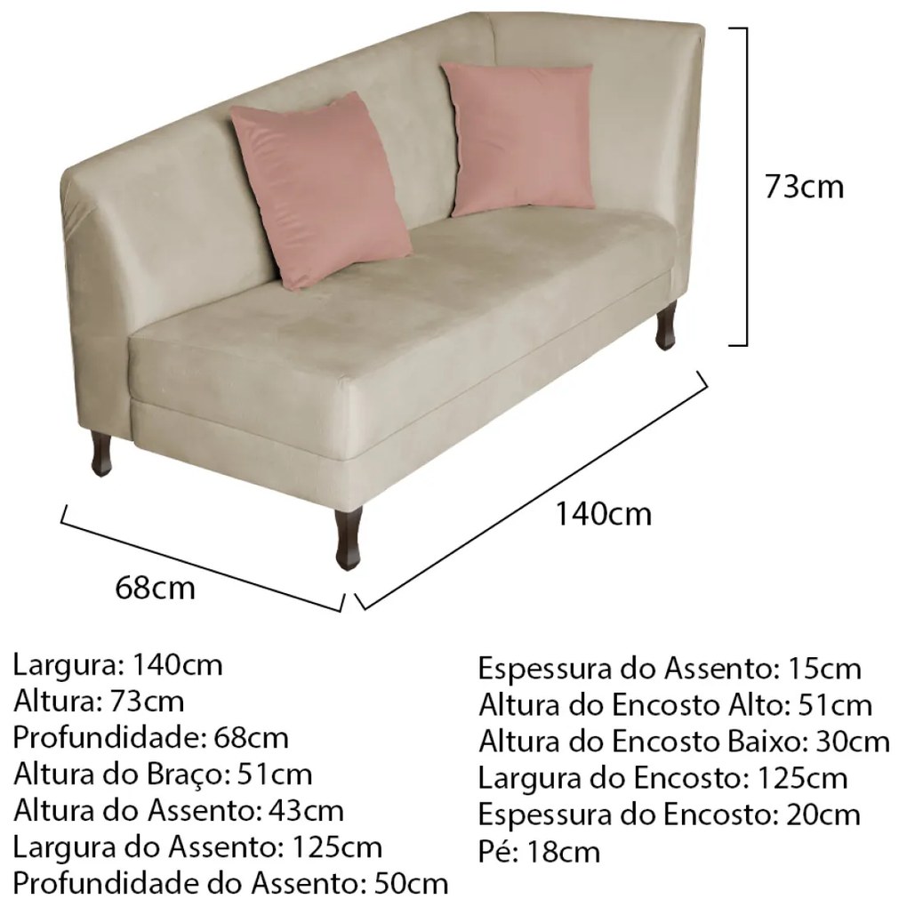 Divã Recamier Heitor 140cm com Almofada Lado Esquerdo Suede - ADJ Decor