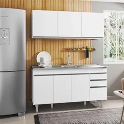 Armário Aéreo Argélia e Balcão Gabinete com Pia Inox Marrocos 150cm Br