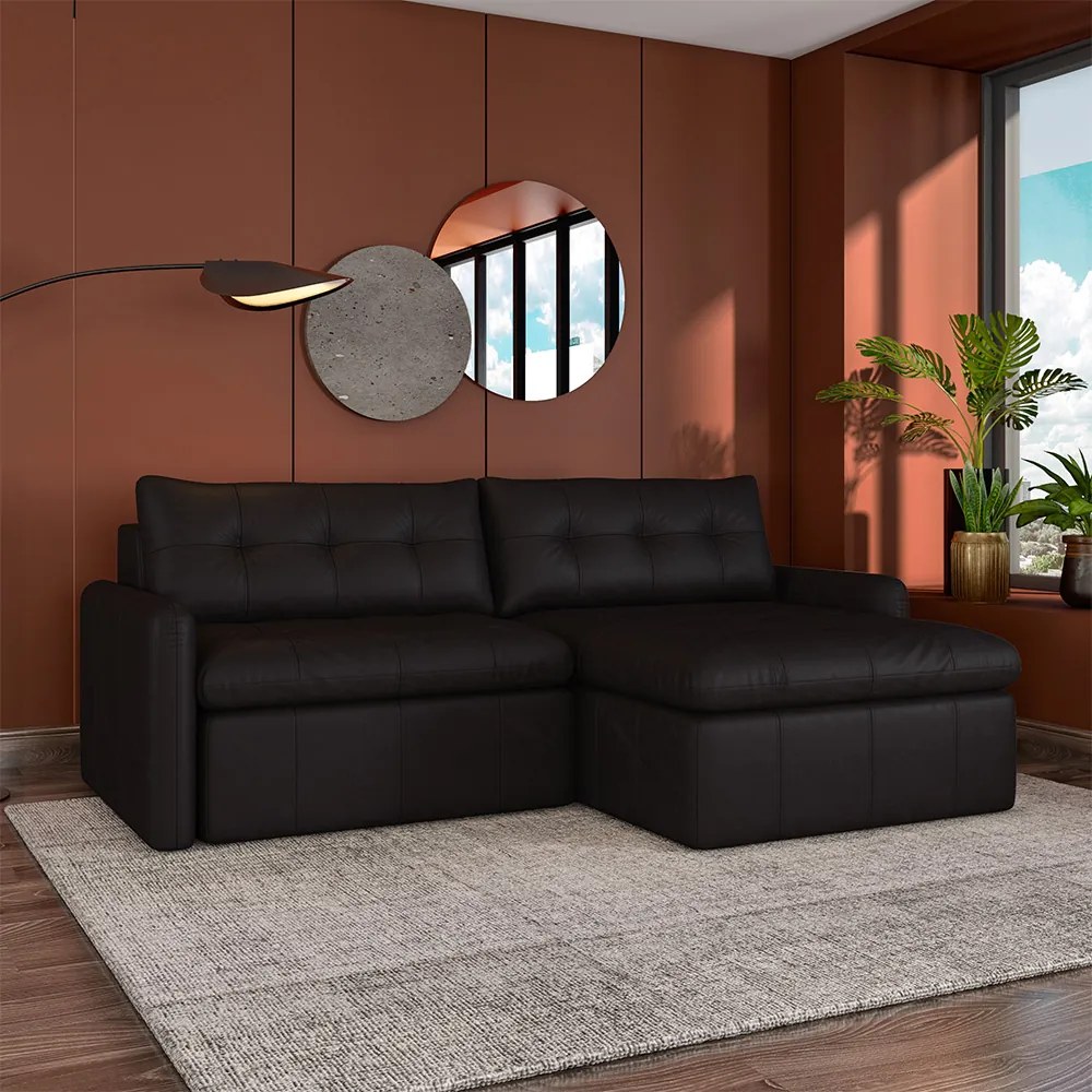 Sofá Retrátil Bipartido Sala de Estar Belém 244cm Couro Borgonha Manchado G52 - Gran Belo