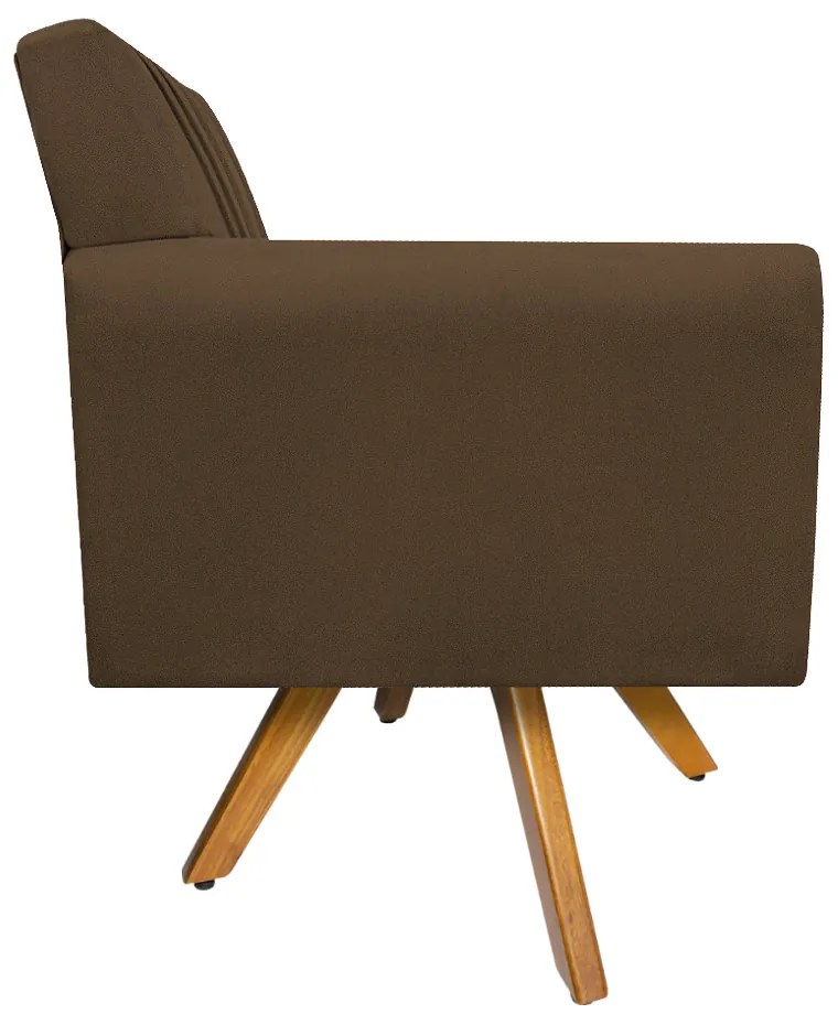 Poltrona Laura Base Giratória de Madeira Suede Marrom - ADJ Decor