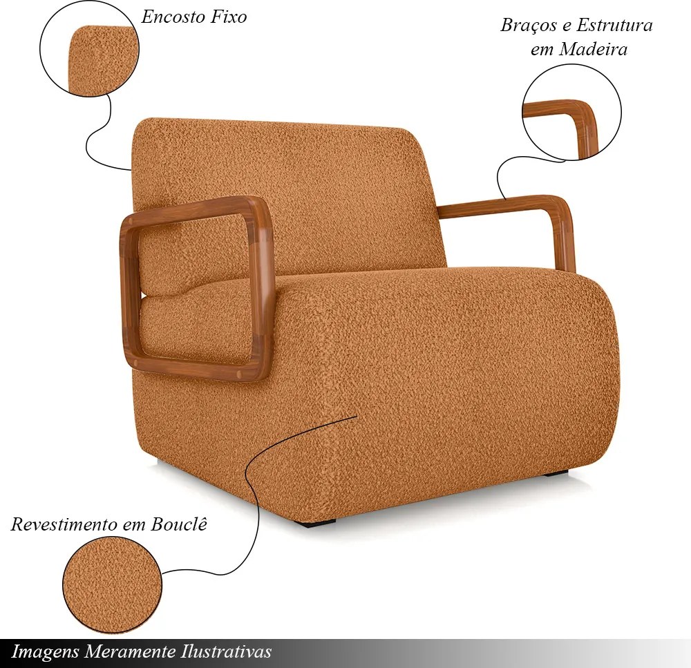 Kit 2 Poltronas Decorativa Sala de Estar Odessa Braços em Madeira Bouclê Terracota G33 - Gran Belo