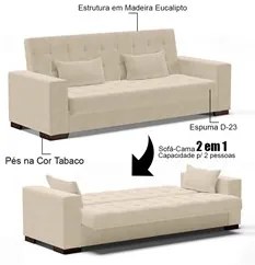 Sofá Cama para Sala de Estar Lisboa Suede Bege - Ibiza