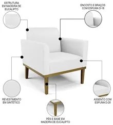 Sofá Namoradeira e 2 Poltronas Base Madeira Castanho Maressa Sintético