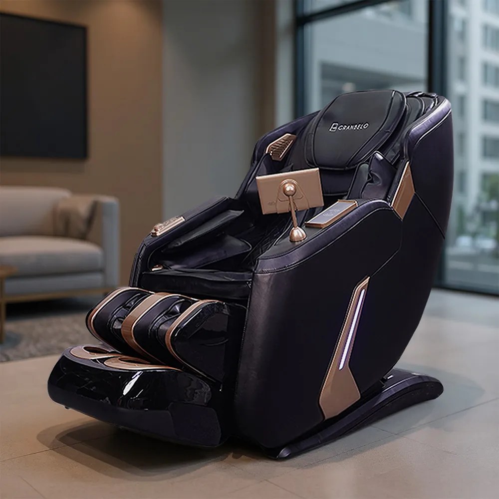 Poltrona Massagem Reclinação Gravidade Zero 3D Elétrica Marvin Tela LCD com Óculos Massageador de Brinde PU G94 - Gran Belo - Preto