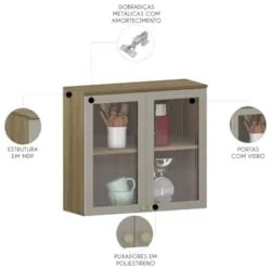 Armário de Cozinha 80cm 2 Portas Com Vidro Nádia Mocca/Avelã L01 - Mpo