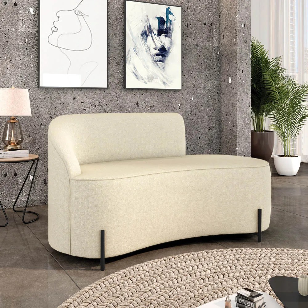 Sofá 2 Lugares Orgânico 140cm Pé Ferro Preto Morgan Linho D03 - D'Rossi - Bege